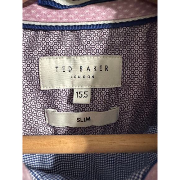Ted Baker Silm Blue Check Tailored Button Down Dress Shirt 15.5 - Picture 3 of 4